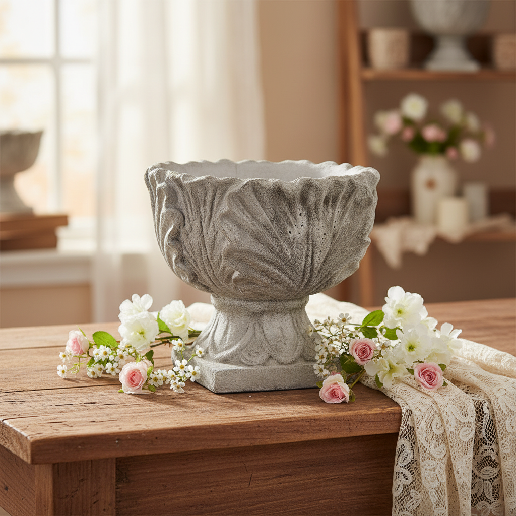 Pflanzkübel Steinguss Grau 16x24 cm - Französischer Landhausstil {{ Shabby Chic und Landhaus Deko }} {{ www.Stein-Alt.de The cosy Cottage }}
