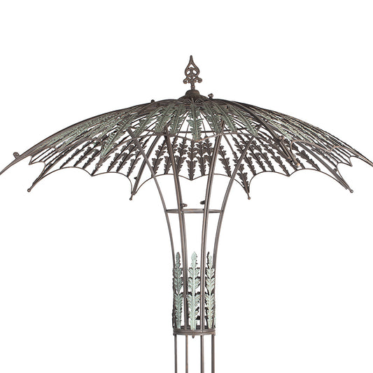 Runde Gartenbank mit Rankhilfe und Sonnenschirm - Romantische Metall Sitzbank Braun