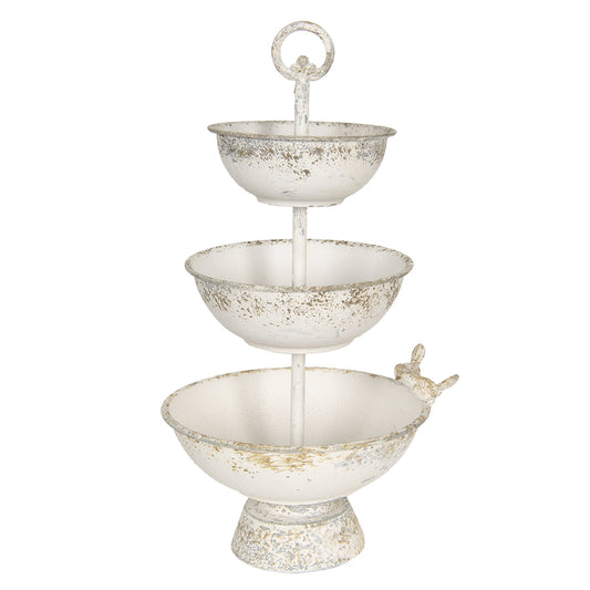 Dreistöckige Etagere Weiß - Shabby Chic Obstschale Metall