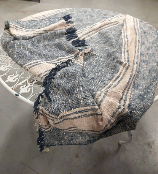 Plaid Kuscheldecke 100% Baumwolle Blau-Beige - Clayre & Eef