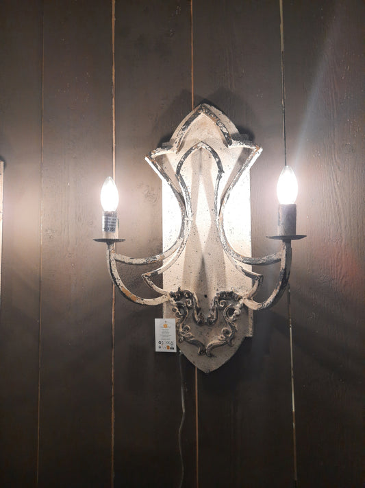 Wandleuchte Metall Shabby Chic Beige Gold 2-flammig - Clayre & Eef