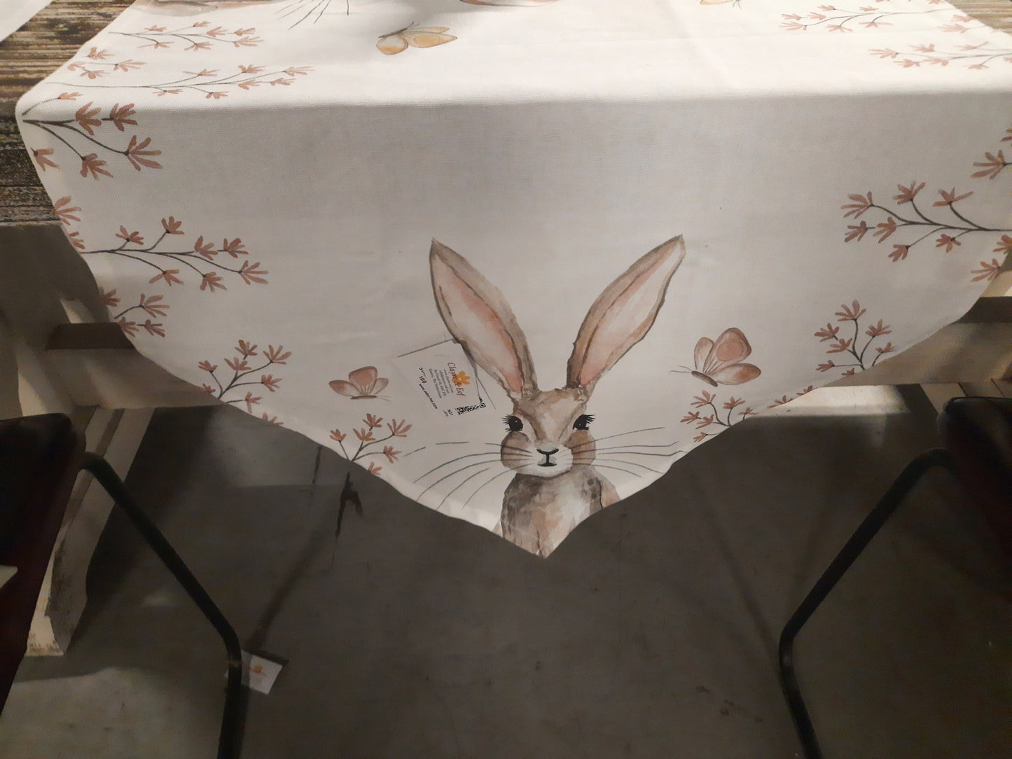 Tablecloth Easter Cotton White Beige Bunny Rabbit Spring