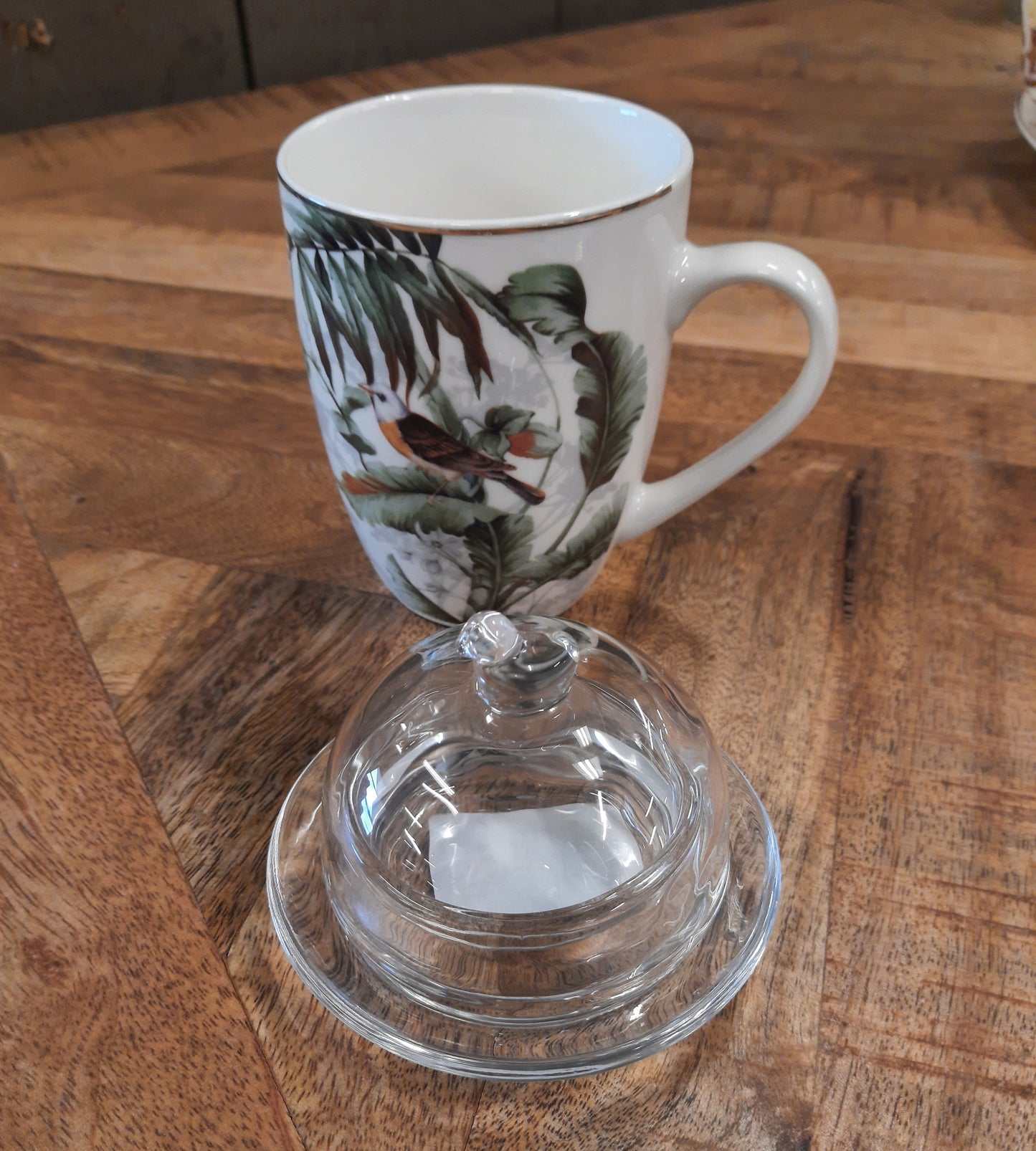 Butterdose Glas mit Vogelgriff - Landhausstil Transparent Rund