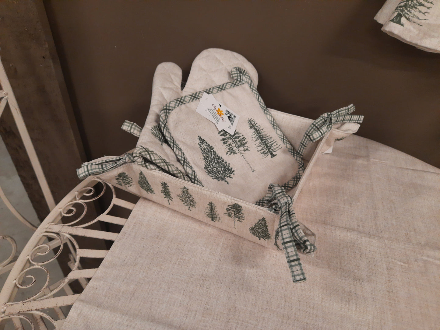 Brotkorb Baumwolle Winterwald Weihnachten Beige-Grün 35x35 cm