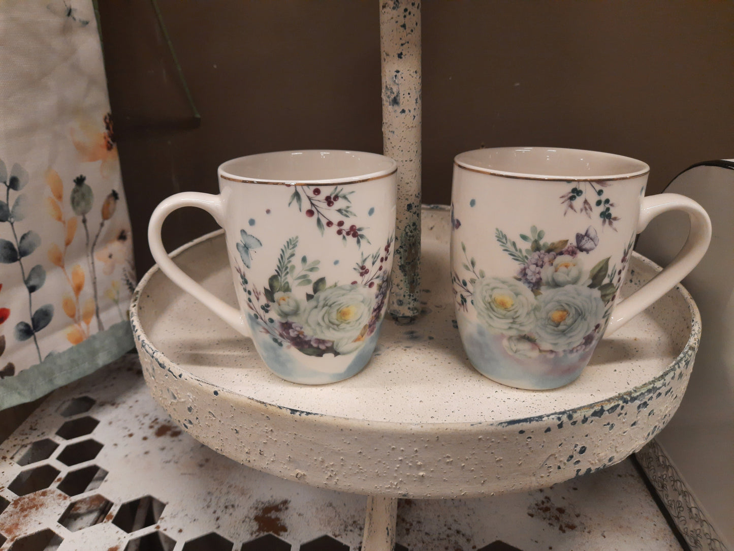 Porzellan Geschirr Blumen & Schmetterlinge Blau-Weiß - Landhausstil Mix & Match