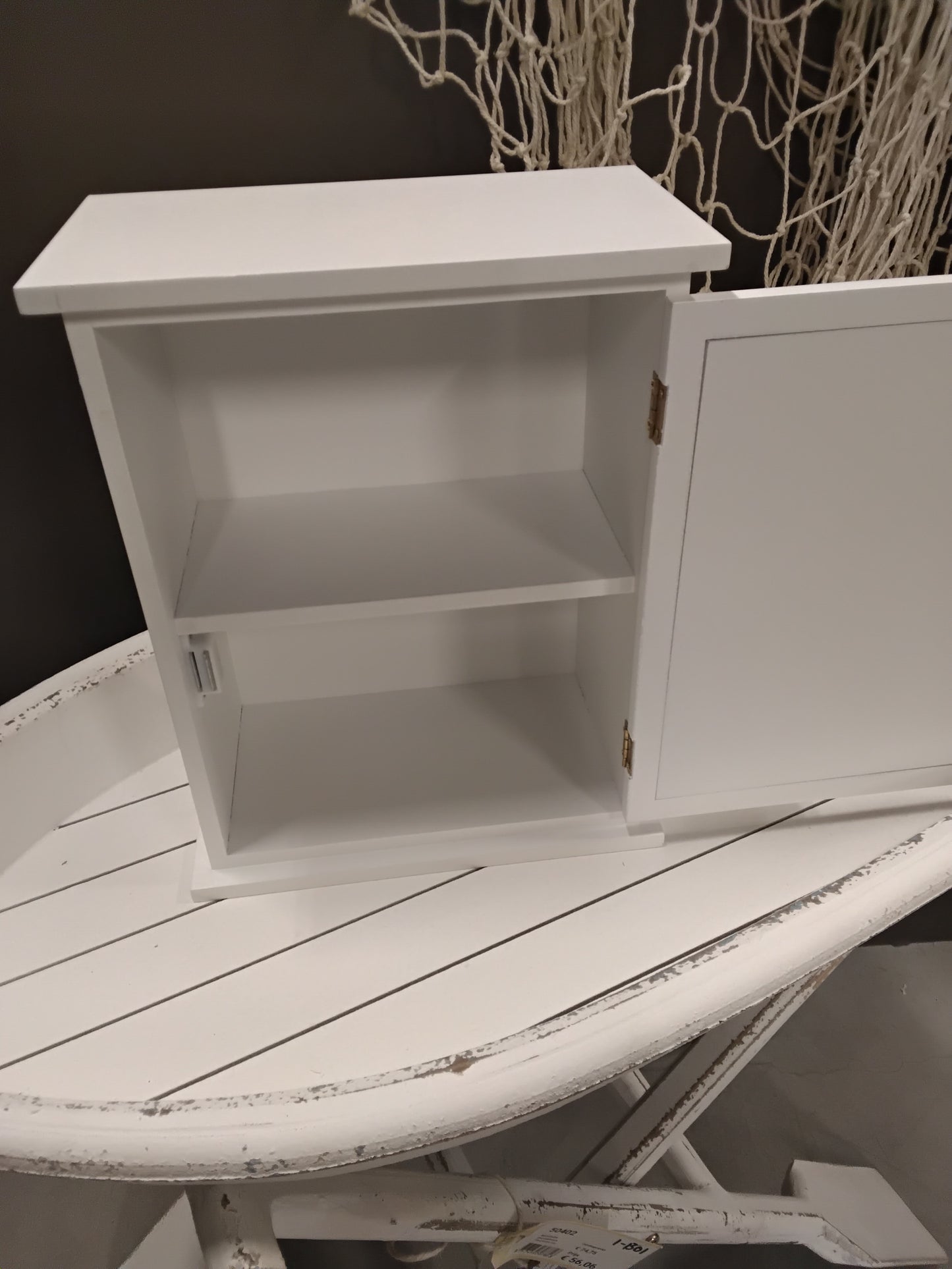 Medizinschrank Holz Weiß-Rot - Vintage Apothekerschrank Landhausstil