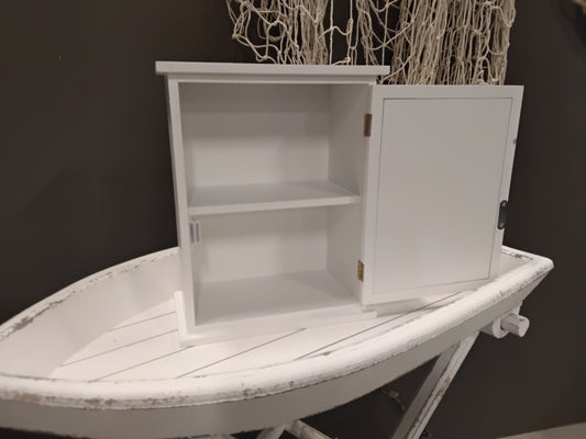 Medizinschrank Holz Weiß-Rot - Vintage Apothekerschrank Landhausstil