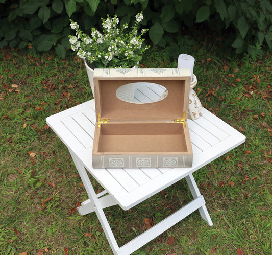 Taschentuchspender Grau-Beige Holz - Kosmetiktücher-Box Shabby Chic Landhausstil