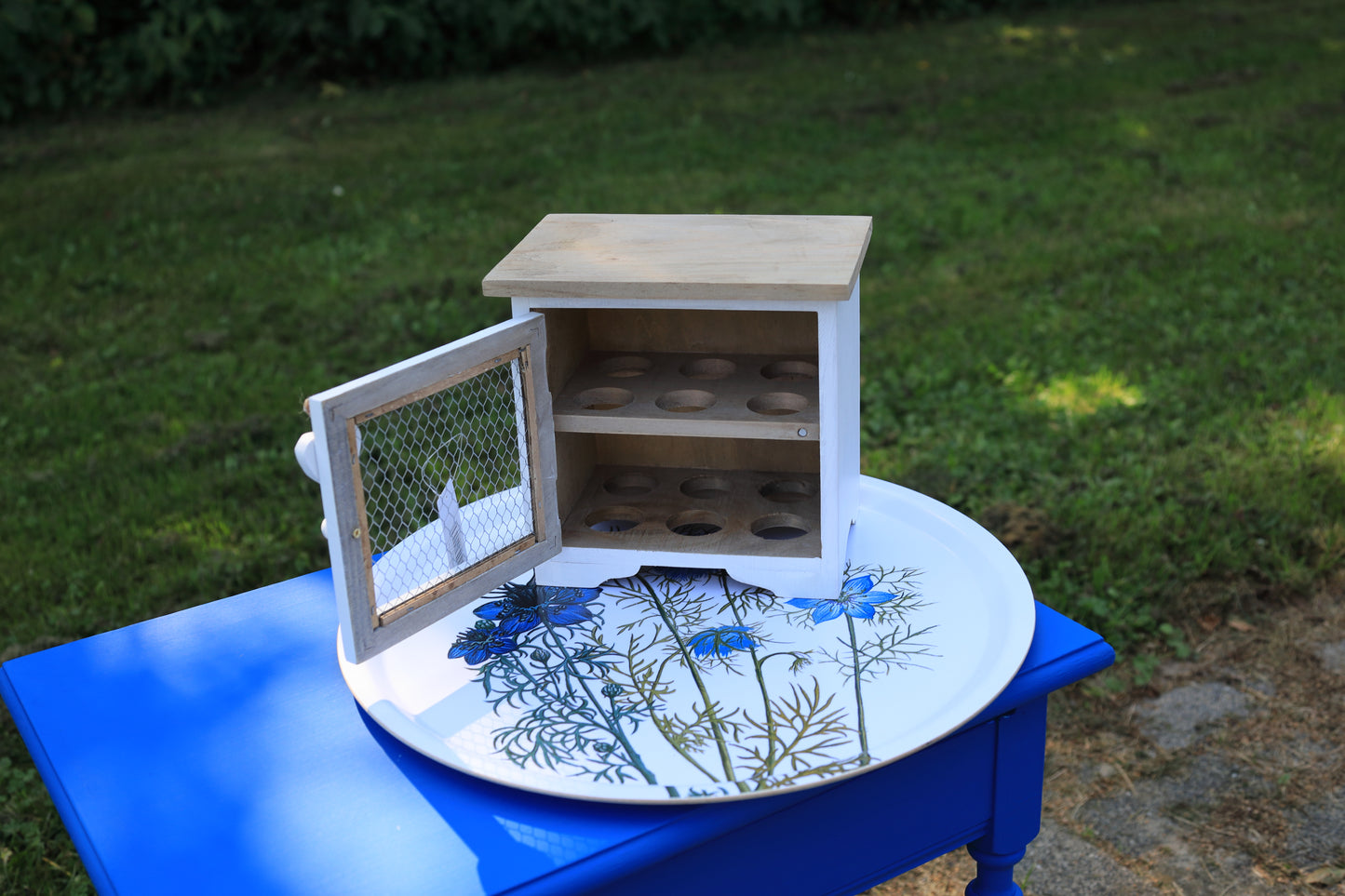 Eierschrank Weiß Holz Landhausstil – Eierhalter für 12 Eier Vintage Shabby Chic