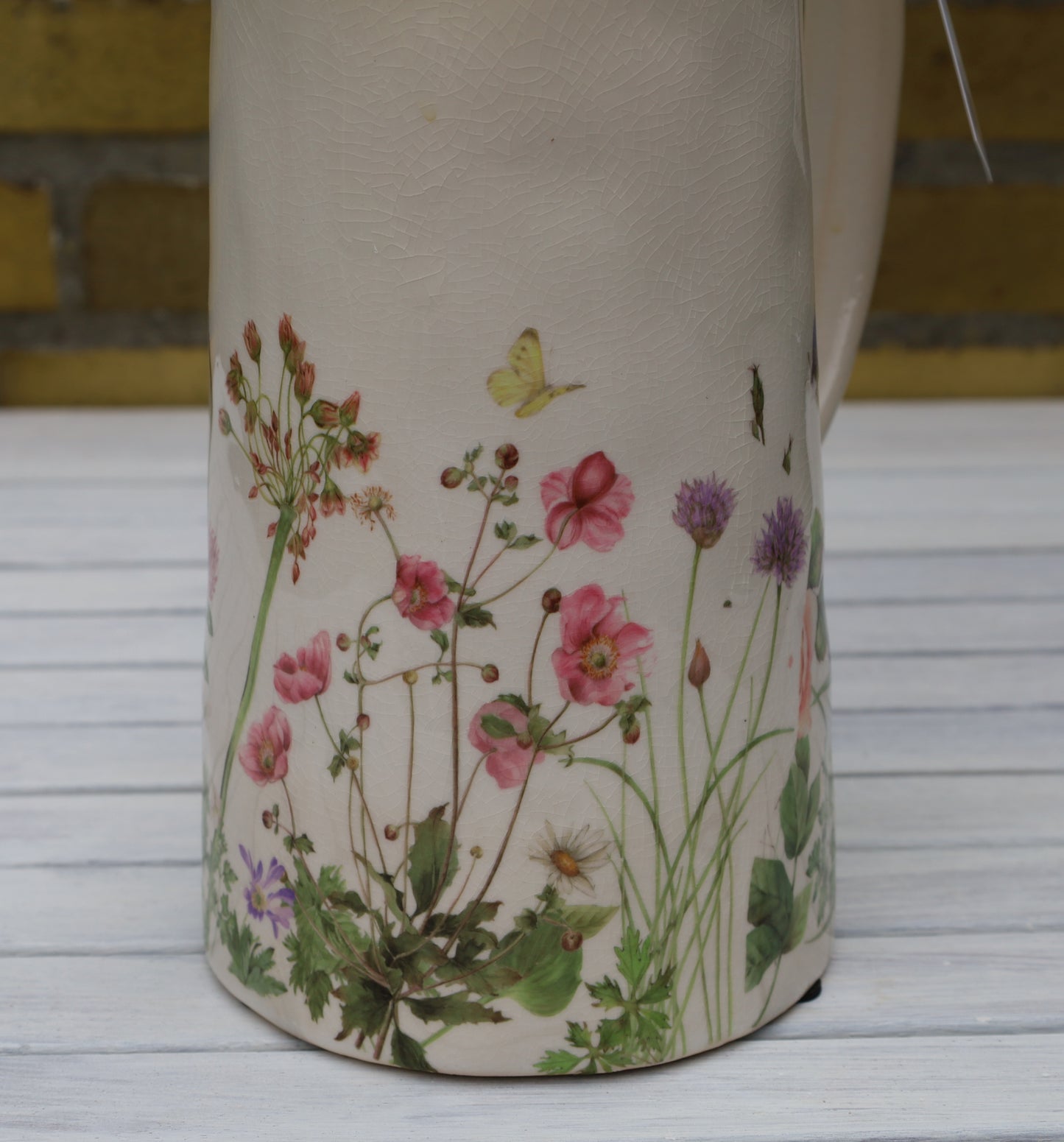 Keramik Krug Beige mit Frühlingswiesen-Motiv - Vase Landhausstil