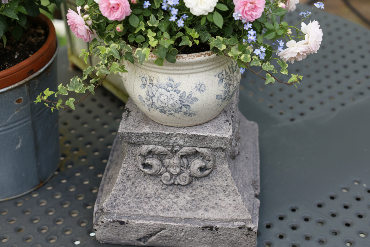 Podest für Blumenkübel Grau 18x18x14cm - Shabby Chic Gartendekoration {{ Shabby Chic und Landhaus Deko }} {{ www.Stein-Alt.de The cosy Cottage }}