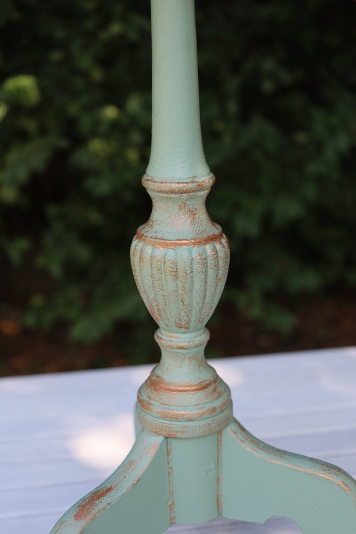 Vintage Pflanzenständer / Blumenhocker aus Holz in Mintgrün {{ Shabby Chic und Landhaus Deko }} {{ www.Stein-Alt.de }}