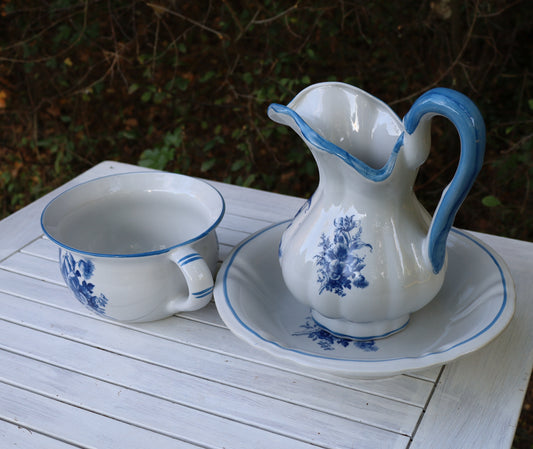 Delfter Blau Waschset Vintage - Keramik Schüssel, Krug & Nachttopf