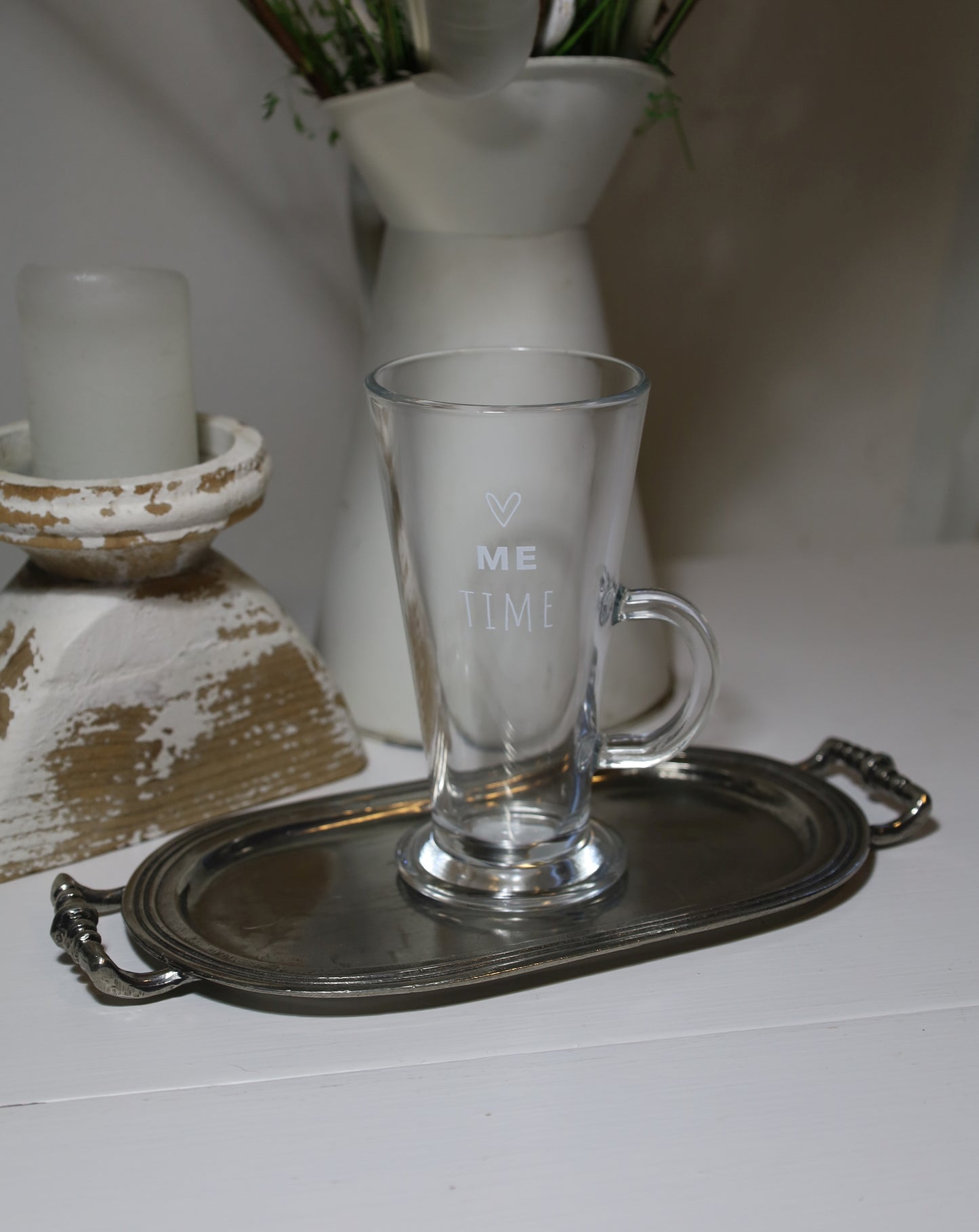 Teeglas mit Henkel 250ml "Me Time" - Landhausstil