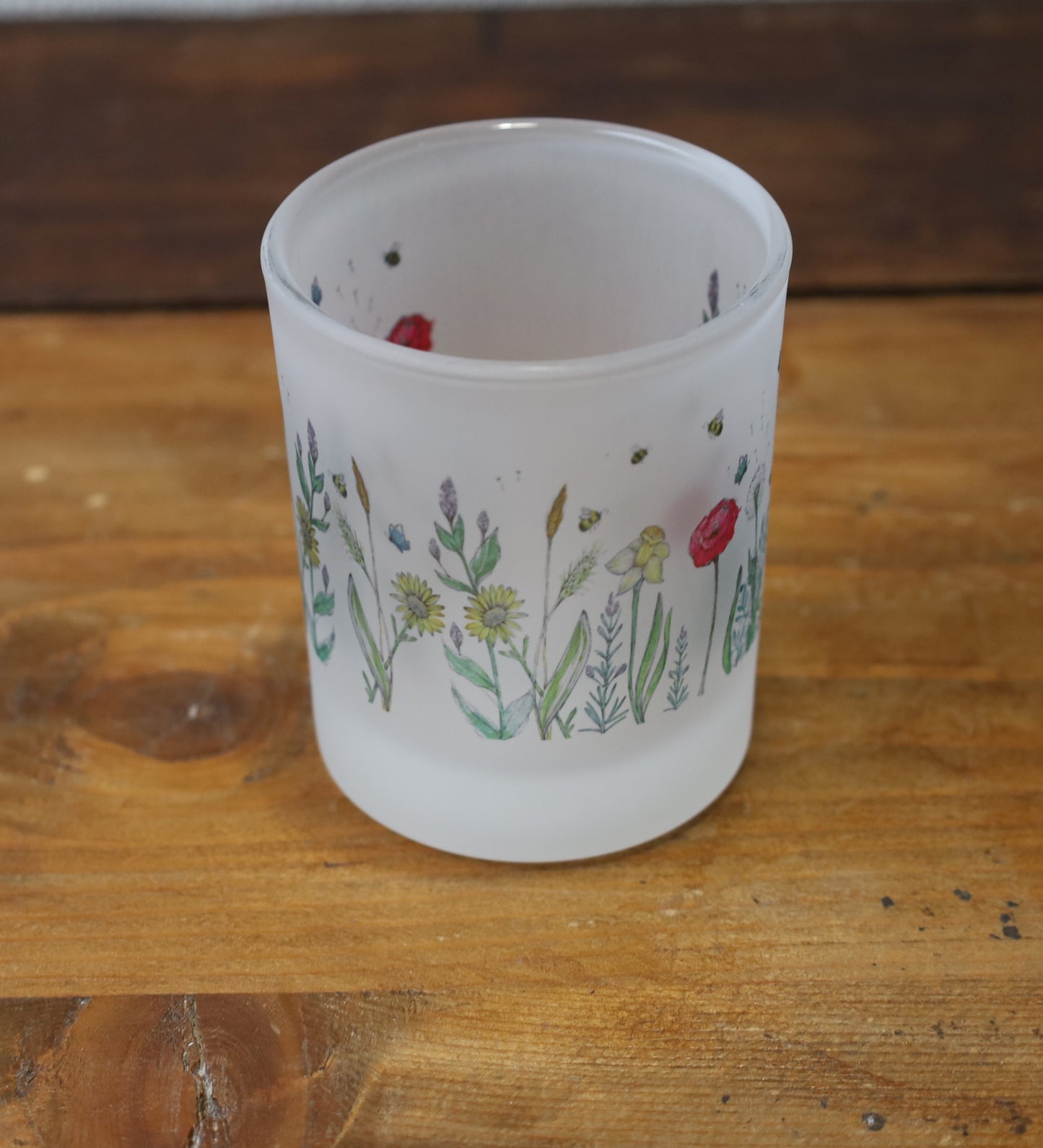 Windlicht aus satiniertem Glas mit tierischen und floralen Motiven