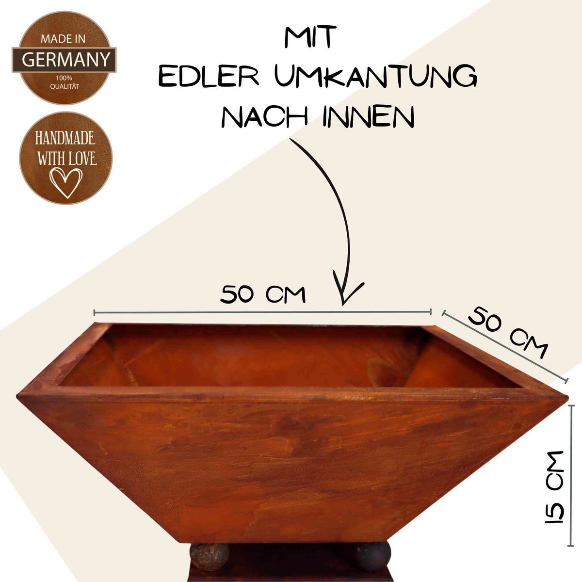 Edelrost Stele mit Schale und Familien-Spruch - Gartendeko für Draußen