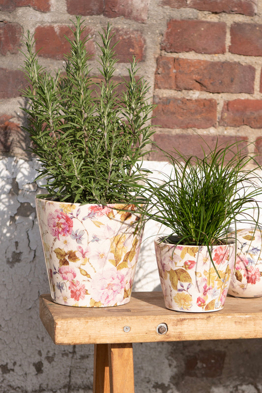 Übertopf Pfingstrose Keramik Lila-Grün - Landhausstil Blumentopf