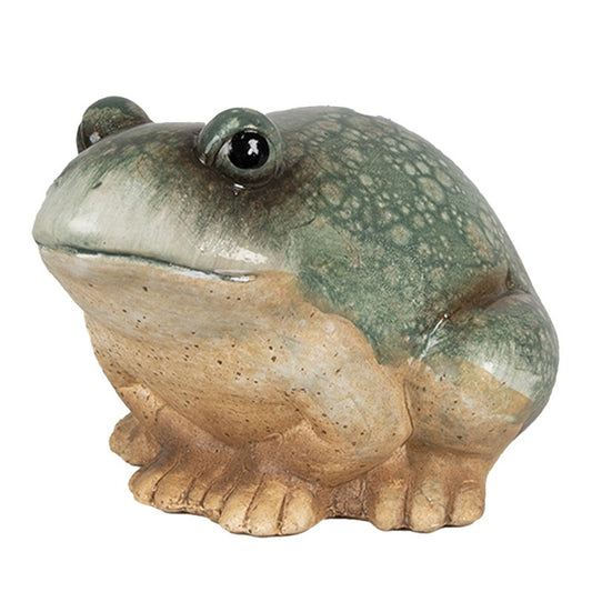 Keramik Frosch Grün-Braun - Deko Figur Landhausstil für Garten & Haus