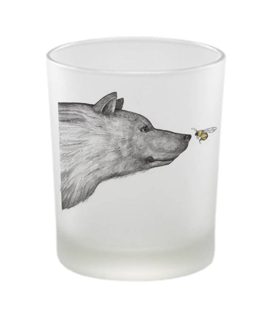 Windlicht aus satiniertem Glas mit tierischen und floralen Motiven