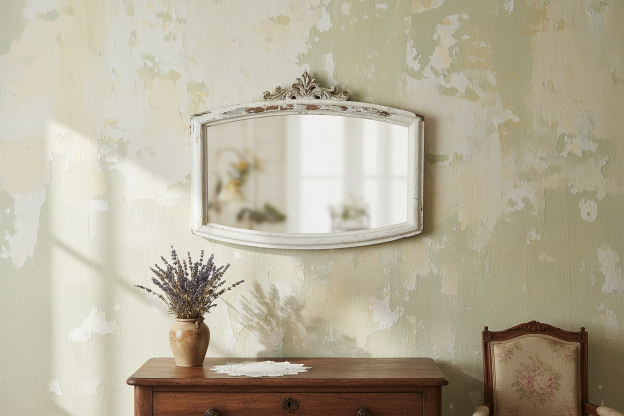 Rechteckiger Wandspiegel Holz Weiß 72x55 cm Shabby Chic Landhausstil