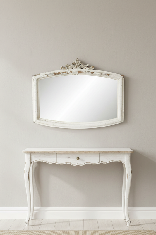 Rechteckiger Wandspiegel Holz Weiß 72x55 cm Shabby Chic Landhausstil