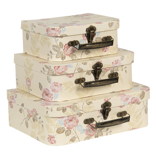Deko Koffer Set 3-teilig Blumen Gelb Beige - Aufbewahrungsboxen Landhausstil