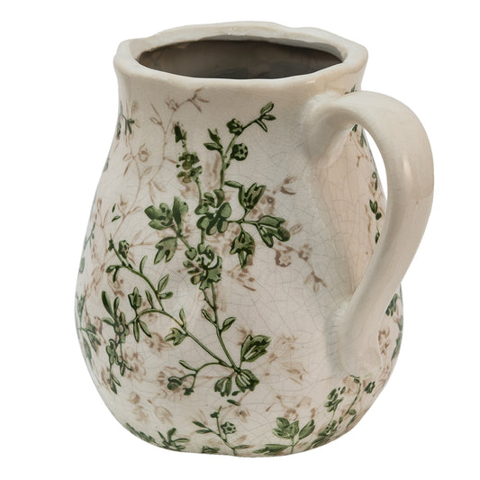 Keramikkrug mit Rankenmuster Beige-Grün - Dekorative Vase im Landhausstil