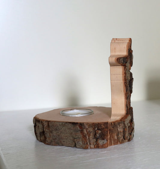 Rustikaler Teelichthalter Baumstamm mit Hirsch