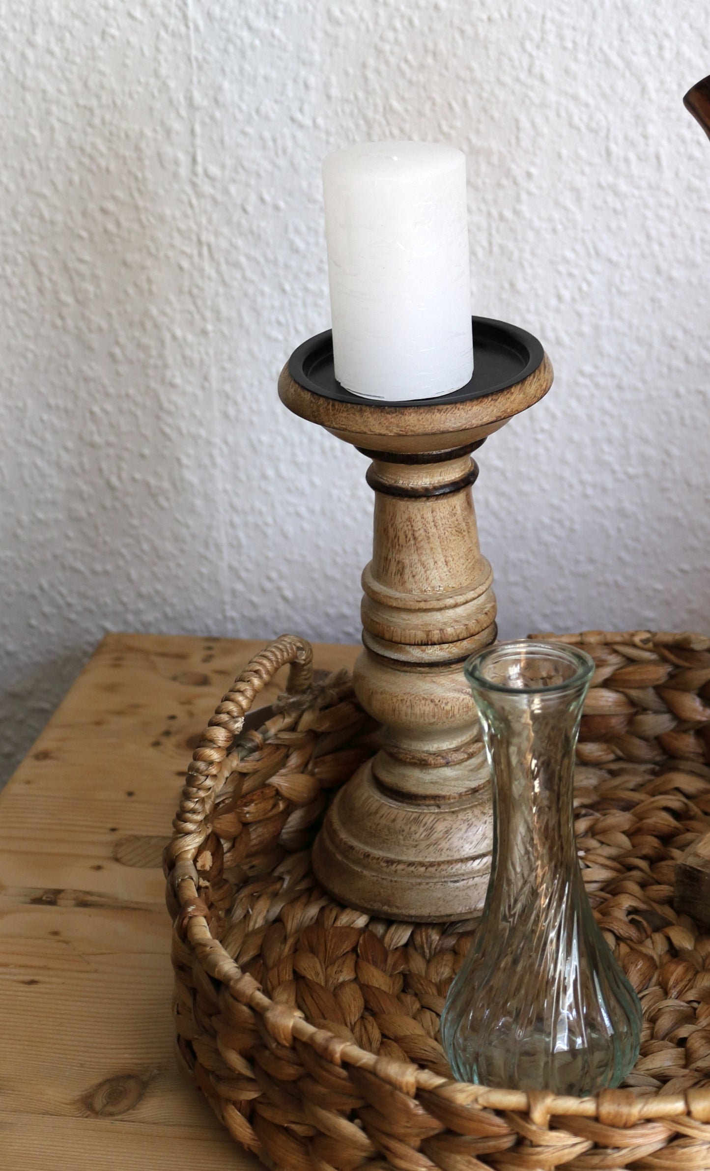 Kerzenständer Mangoholz Braun - Kerzenhalter für Stumpenkerzen im Landhausstil