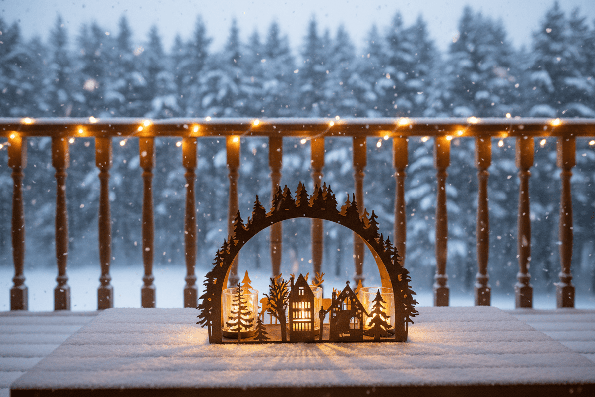 Adventskranz Adventskranz Metall Rostoptik – Teelichthalter Winterlandschaft mit Hirsch & Tannenbaum Shabby Chic und Landhaus Deko bei www.Stein-Alt.de