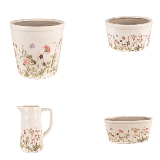 Blumentopf Frühlingswiese - Dekorativer Übertopf im Landhausstil {{ Shabby Chic und Landhaus Deko }} {{ www.Stein-Alt.de }}
