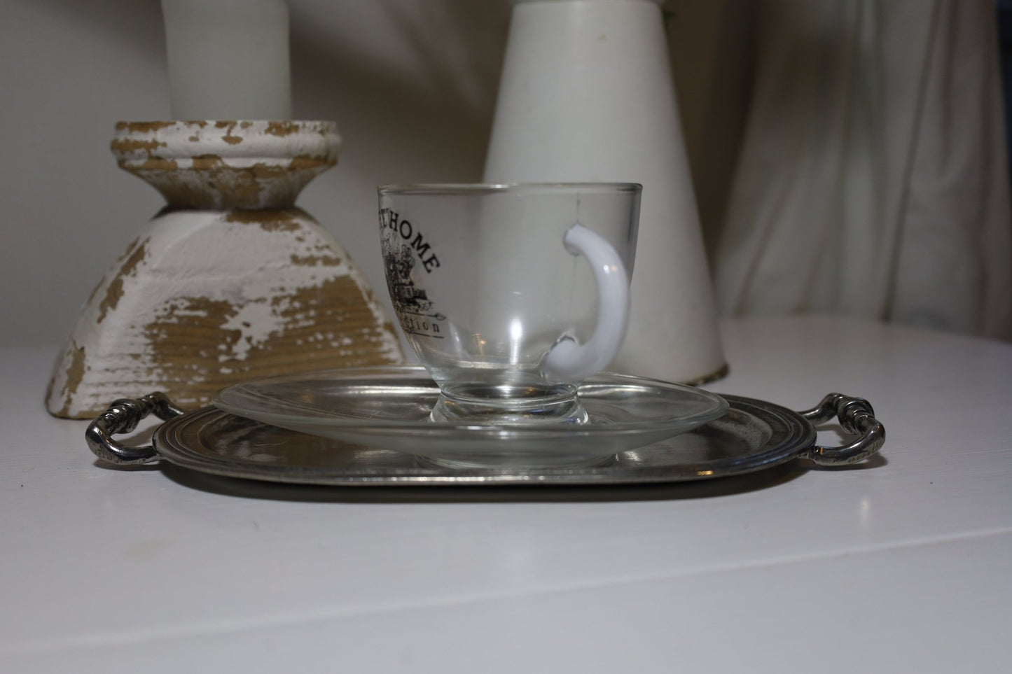 Cafe Tasse mit Untertasse 230ml Glas Sweet Home - Landhausstil {{ Shabby Chic und Landhaus Deko }} {{ www.Stein-Alt.de }}