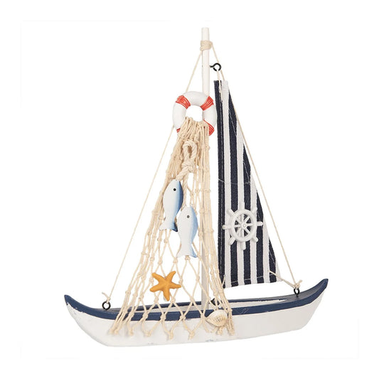 Deko-Segelboot Blau-Weiß - Maritime Landhausdekoration