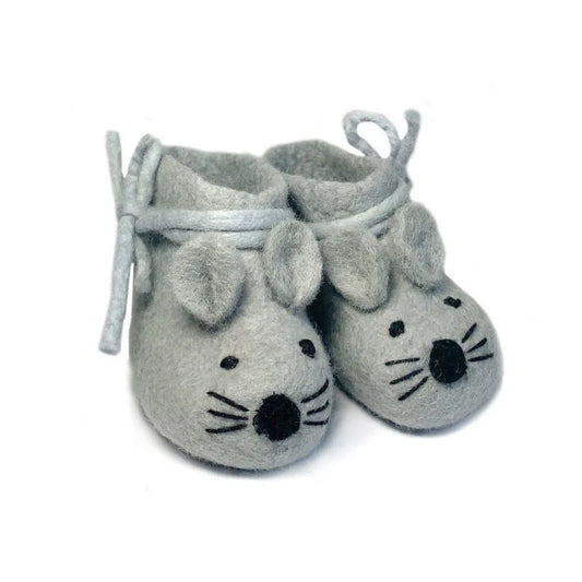 Babyhausschuhe Mäuschen Grau – Filzschuhe aus 100% Wollfilz