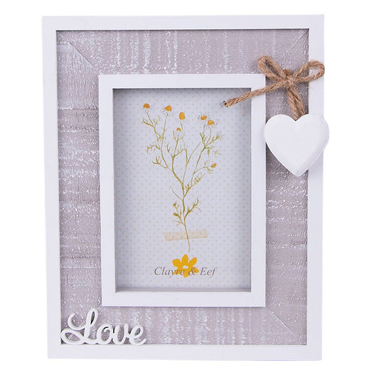 Fotorahmen Herz Love Grau Weiß 16x20 cm Holz Landhausstil - Clayre & Eef {{ Shabby Chic und Landhaus Deko }} {{ www.Stein-Alt.de }}