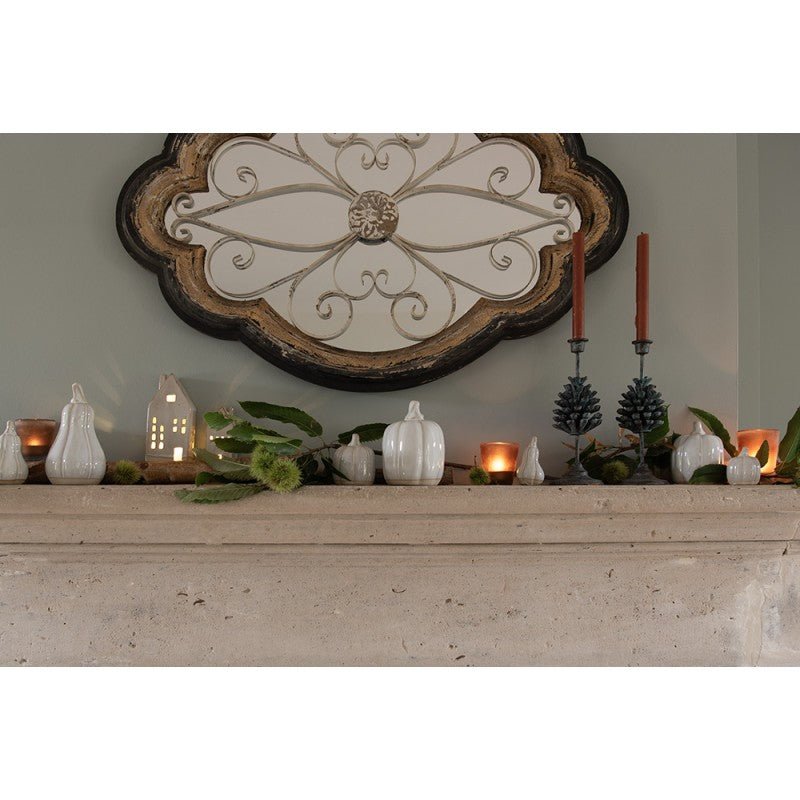 Herbstliche Deko-Kürbisse aus Keramik - Grau-Beige Landhausstil {{ Shabby Chic und Landhaus Deko }} {{ www.Stein-Alt.de }}