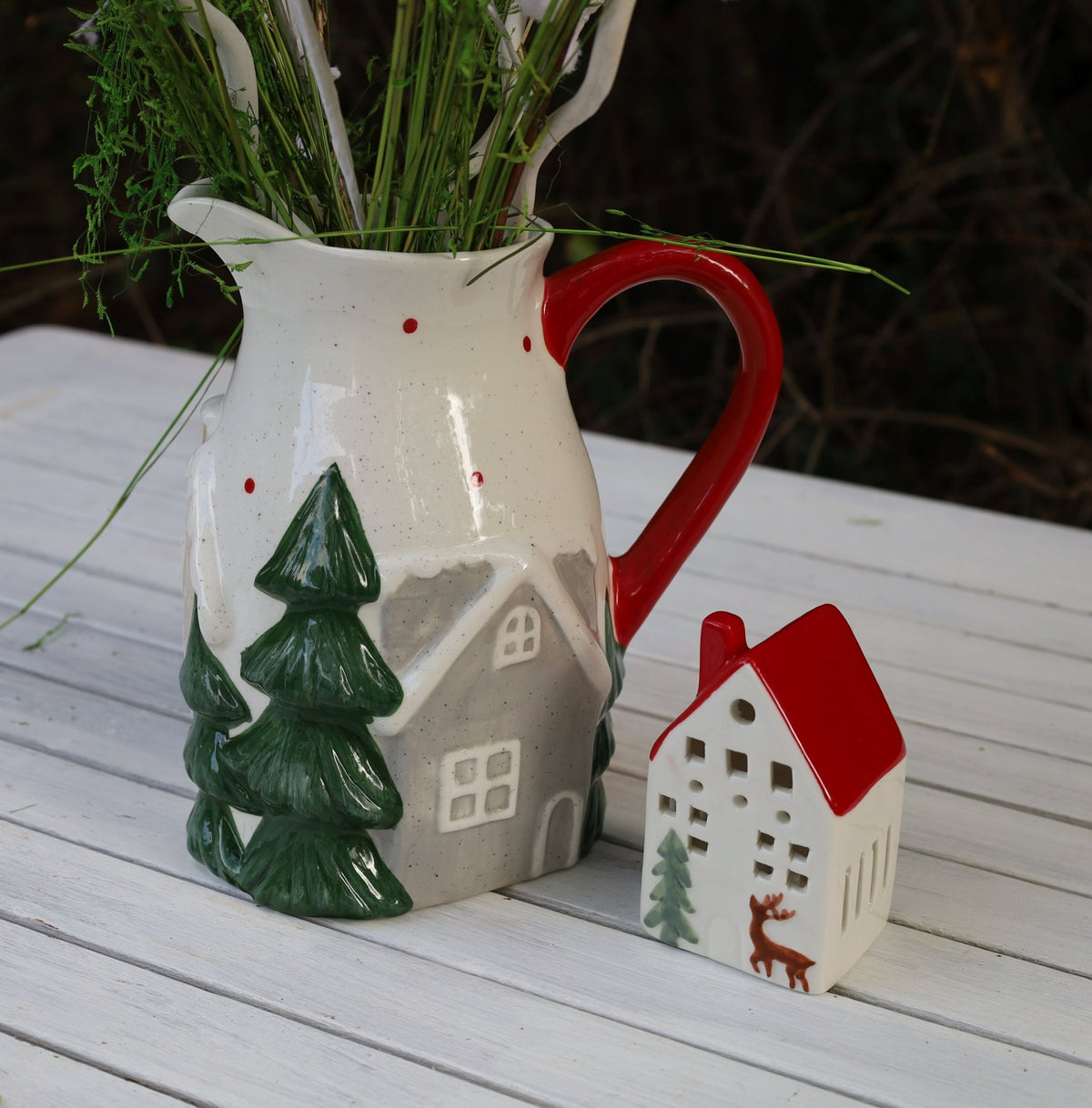 Krug / Vase Keramik-Krug Winterlandschaft - Weihnachtsdeko Landhausstil Clayre & Eef Shabby Chic und Landhaus Deko bei www.Stein-Alt.de
