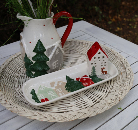 Keramik-Schale Winter-Landschaft - Weihnachtsdeko Landhausstil {{ Shabby Chic und Landhaus Deko }} {{ www.Stein-Alt.de }}