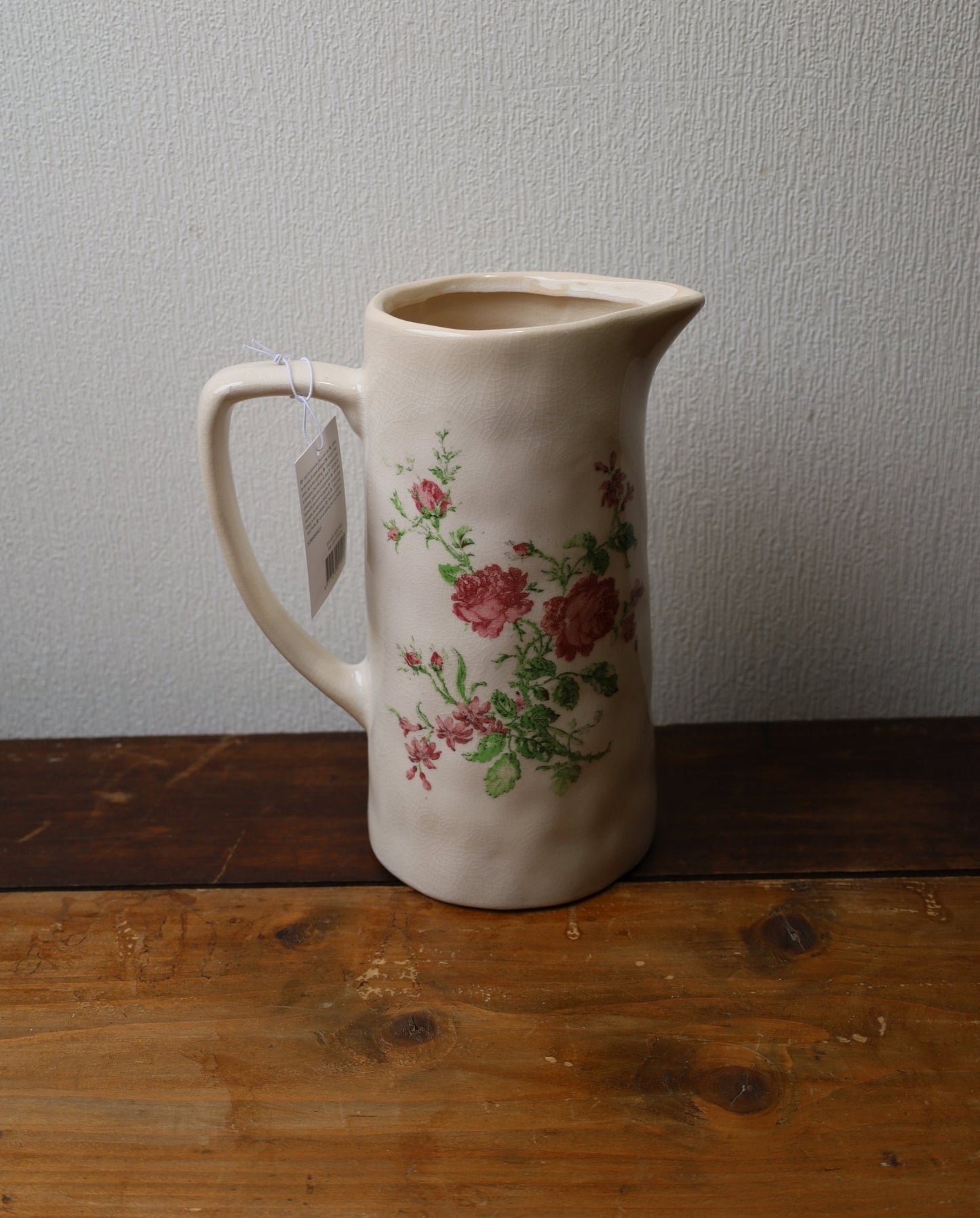 Keramikkrug Rosen Beige - Romantische Deko Vase Landhausstil Shabby Chic {{ Shabby Chic und Landhaus Deko }} {{ www.Stein-Alt.de }}
