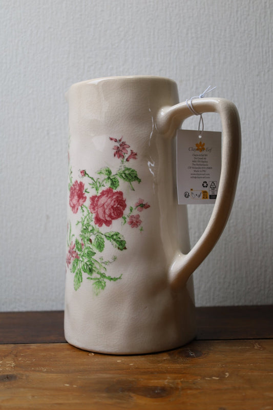 Keramikkrug Rosen Beige - Romantische Deko Vase Landhausstil Shabby Chic {{ Shabby Chic und Landhaus Deko }} {{ www.Stein-Alt.de }}