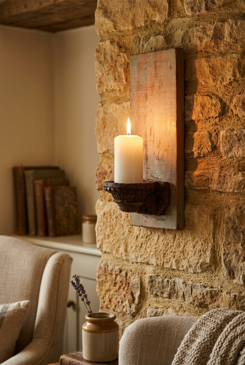 Kerzenhalter für die Wand Wandkerzenhalter im Landhausstil aus Altholz, Braun, 30,5 cm, Upcycling-Unikat 1 Shabby-Chic und Landhaus-Deko bei www.Stein-Alt.de