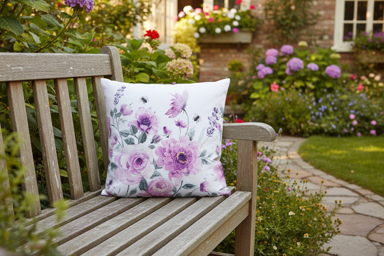 Kissenbezug Baumwolle mit Rosenmotiv - Landhausstil Weiß 40x40cm {{ Shabby Chic und Landhaus Deko }} {{ www.Stein-Alt.de }}