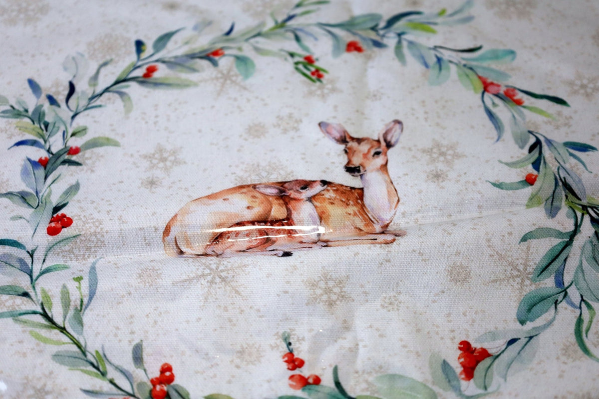 Kissenhülle / Kissenbezug Kissenbezug Winterwald mit Reh-Motiv 40x40 cm – Baumwolle Landhausstil Shabby Chic und Landhaus Deko bei www.Stein-Alt.de