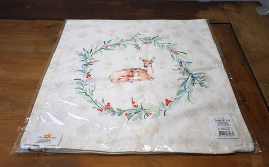 Kissenbezug Winterwald mit Reh-Motiv 40x40 cm - Baumwolle Landhaus-Stil {{ Shabby Chic und Landhaus Deko }} {{ www.Stein-Alt.de }}