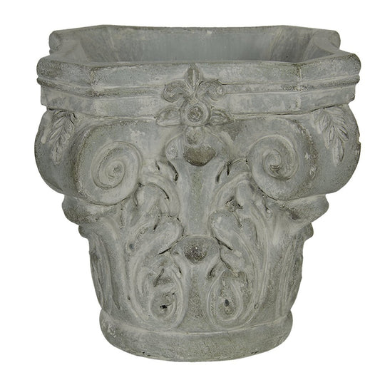 Klassischer Blumentopf aus Steinguss - Grau-Grün 17x17x16 cm {{ Shabby Chic und Landhaus Deko }} {{ www.Stein-Alt.de }}