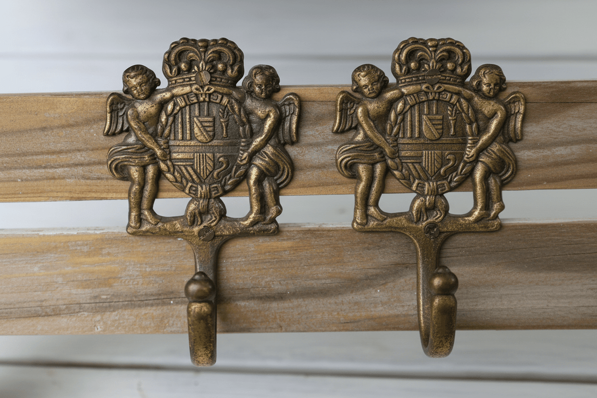 Haken Messing Wandhaken Putten Barock-Stil 2er Set - Vintage Garderobenhaken Shabby Chic und Landhaus Deko bei www.Stein-Alt.de