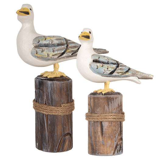 Möwen aus Holz 2er Set - Maritime Deko Figuren Blau-Weiß auf Polder {{ Shabby Chic und Landhaus Deko }} {{ www.Stein-Alt.de }}