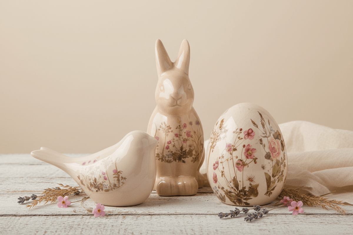 Dekoration Oster-Ei Keramik Blumenwiese – Frühlingsdeko Landhausstil Shabby Chic und Landhaus Deko bei www.Stein-Alt.de