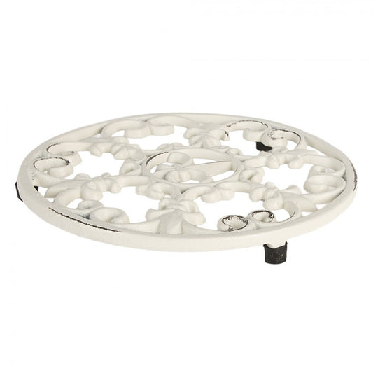 Topfuntersetzer Gusseisen Weiß - Französische Lilie Landhausstil Pfannenuntersetzer