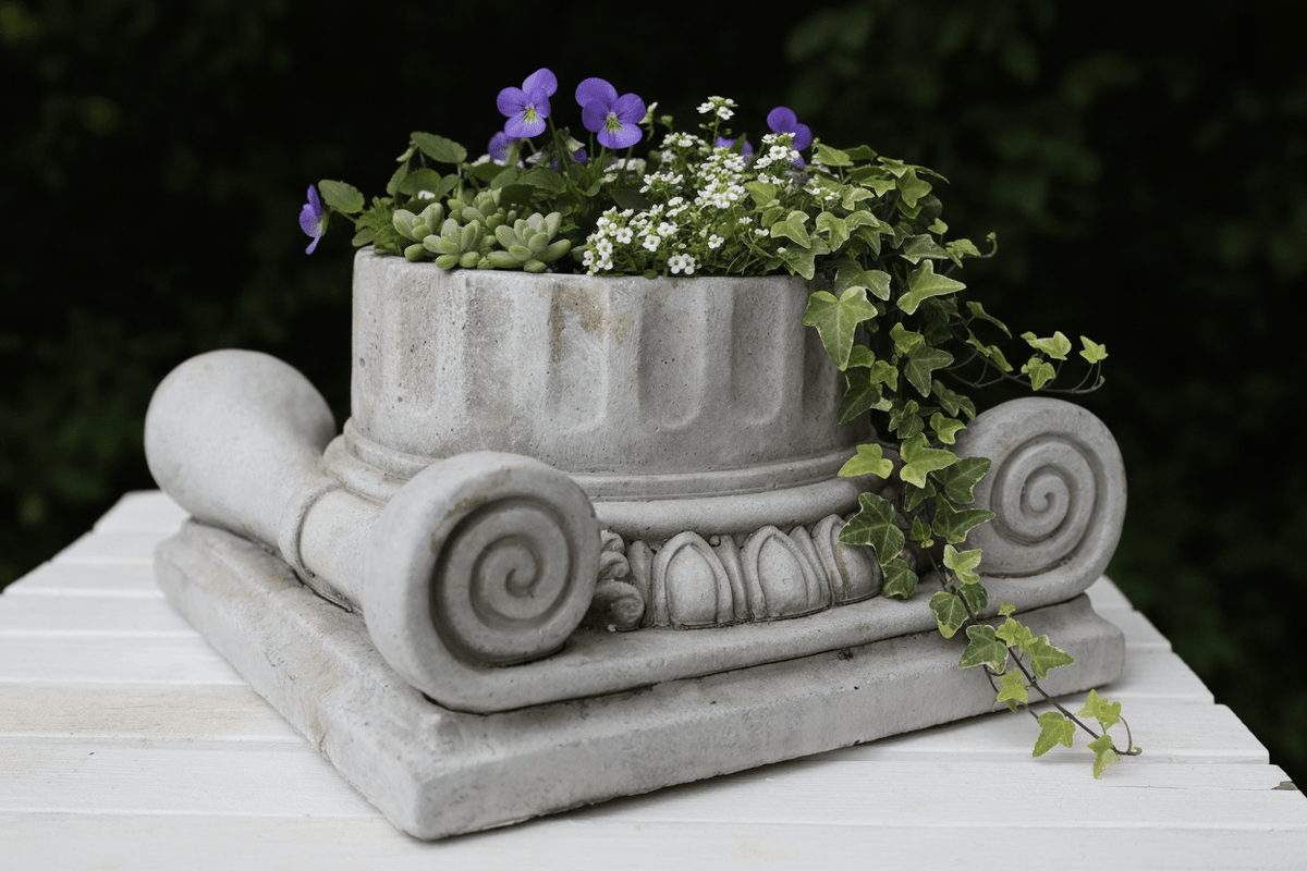 Blumentopf / Übertopf Pflanztopf Steinguss Grau – Klassische Säule für Balkon & Garten Shabby Chic und Landhaus Deko bei www.Stein-Alt.de